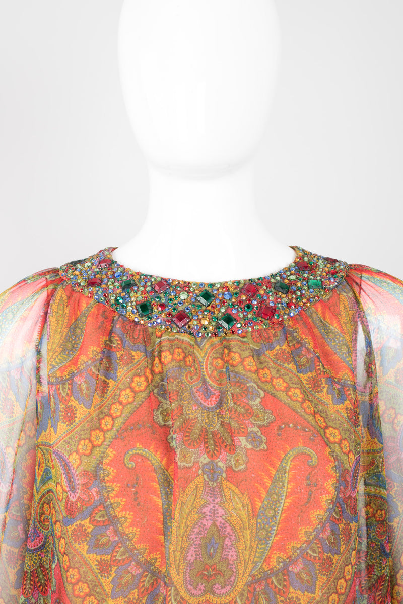 Adele Simpson Jeweled Paisley Silk Chiffon Shift Dress