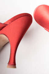 Peter Fox Knot Red Satin Almond Toe Heeled Mules