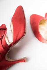 Peter Fox Knot Red Satin Almond Toe Heeled Mules