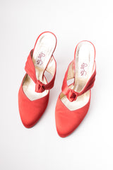 Peter Fox Knot Red Satin Almond Toe Heeled Mules