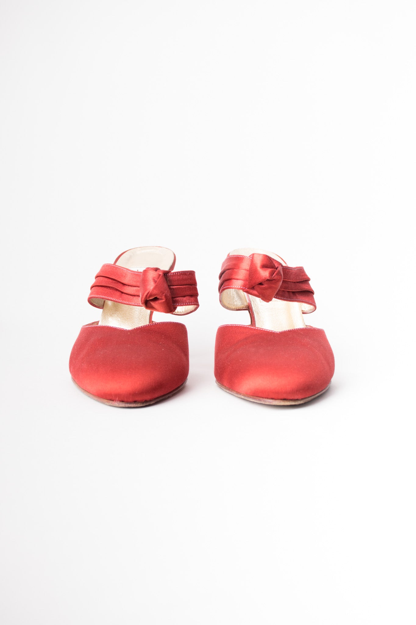 Peter Fox Knot Red Satin Almond Toe Heeled Mules