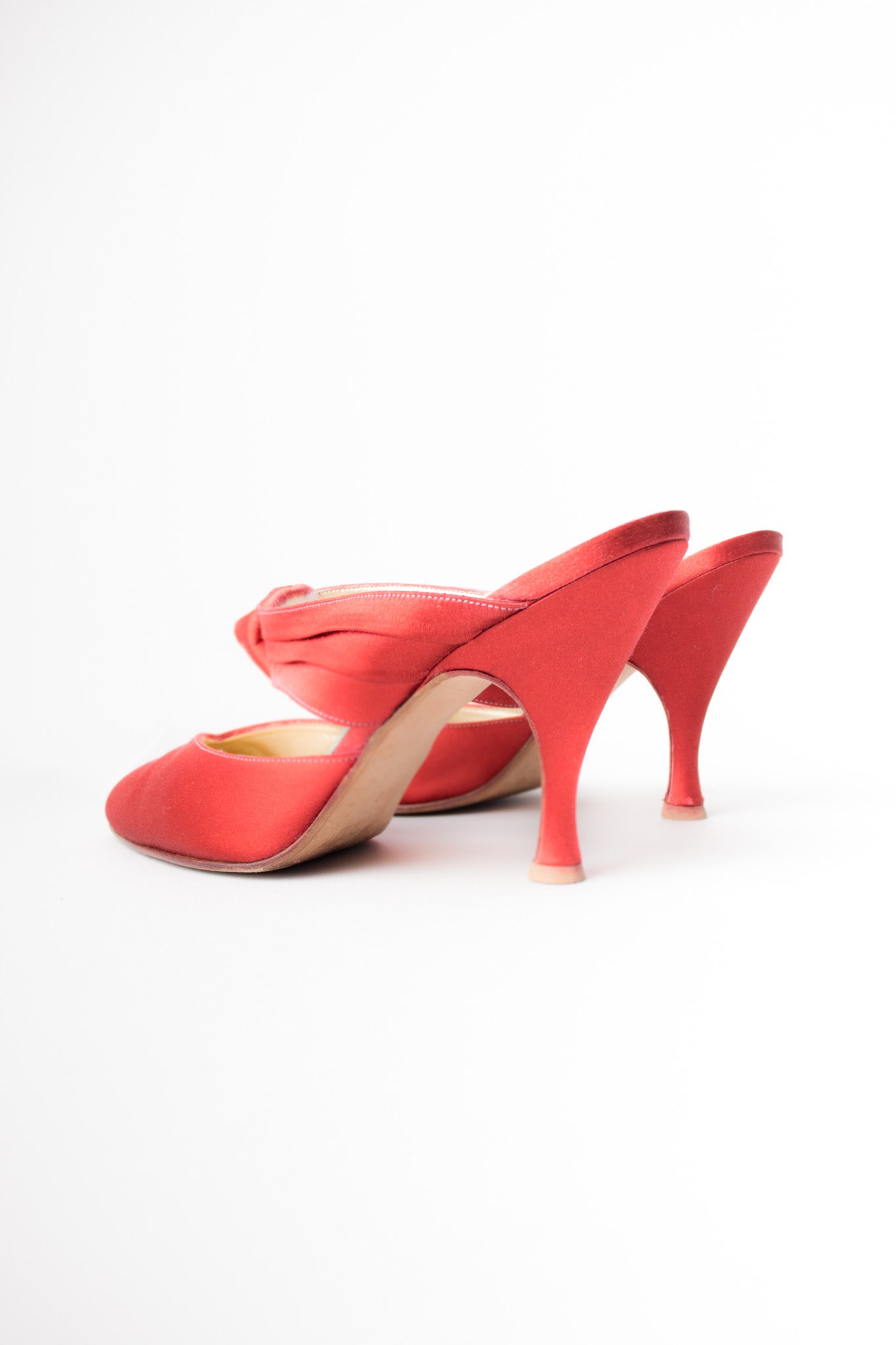 Peter Fox Knot Red Satin Almond Toe Heeled Mules