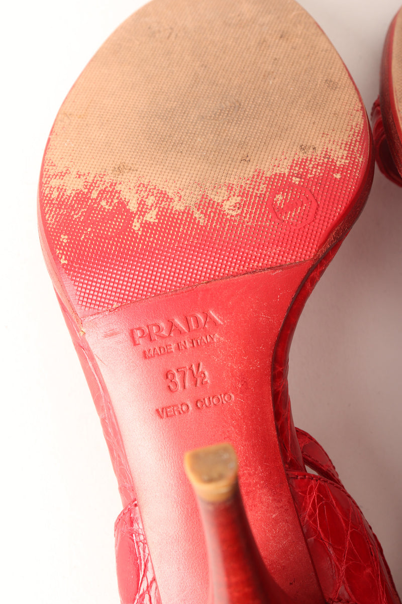 Prada Red Ankle Strap Crocodile Leather Heels