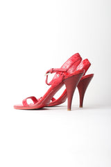 Prada Red Ankle Strap Crocodile Leather Heels