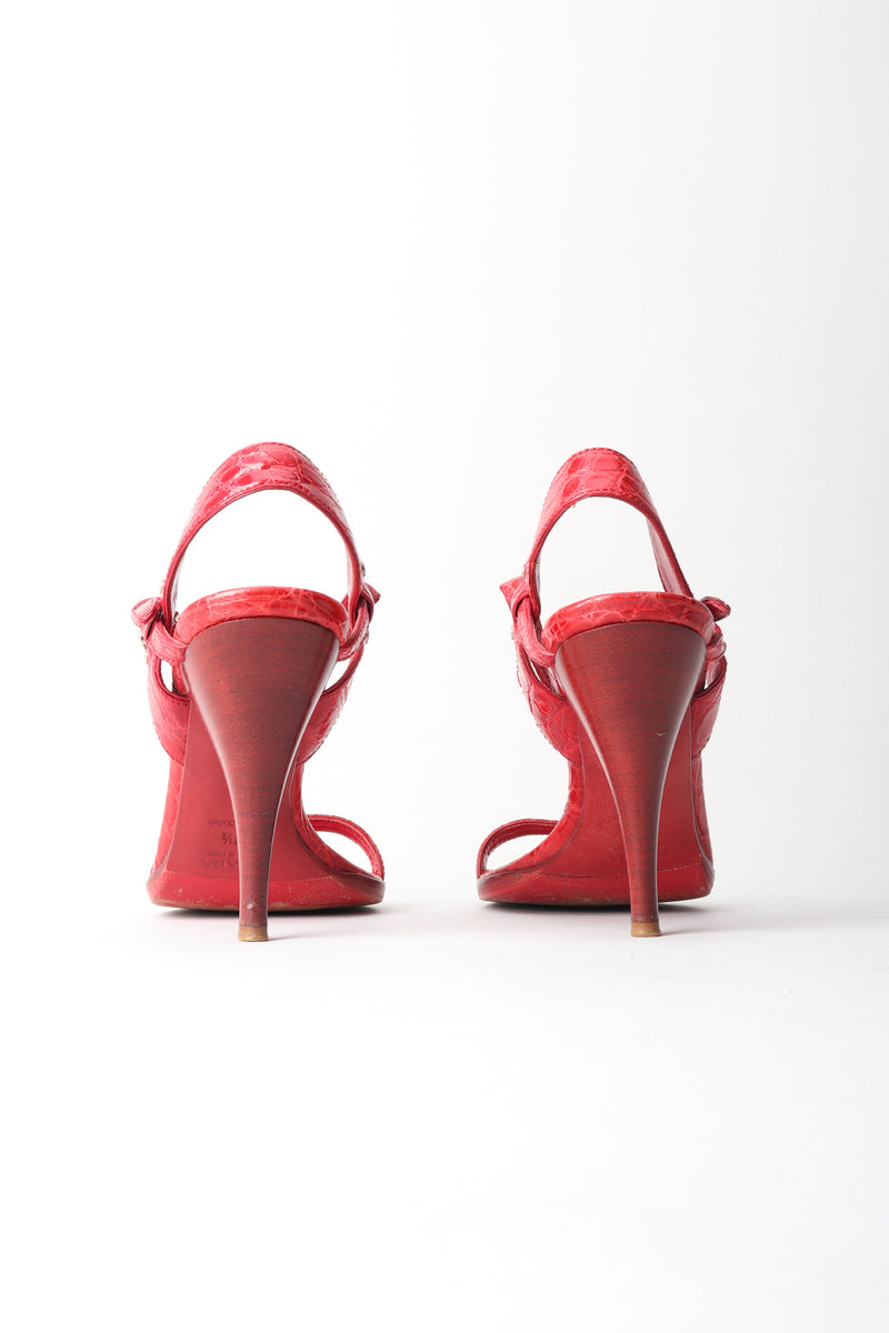 Prada Red Ankle Strap Crocodile Leather Heels