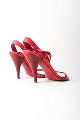 Prada Red Ankle Strap Crocodile Leather Heels