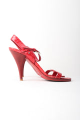 Prada Red Ankle Strap Crocodile Leather Heels