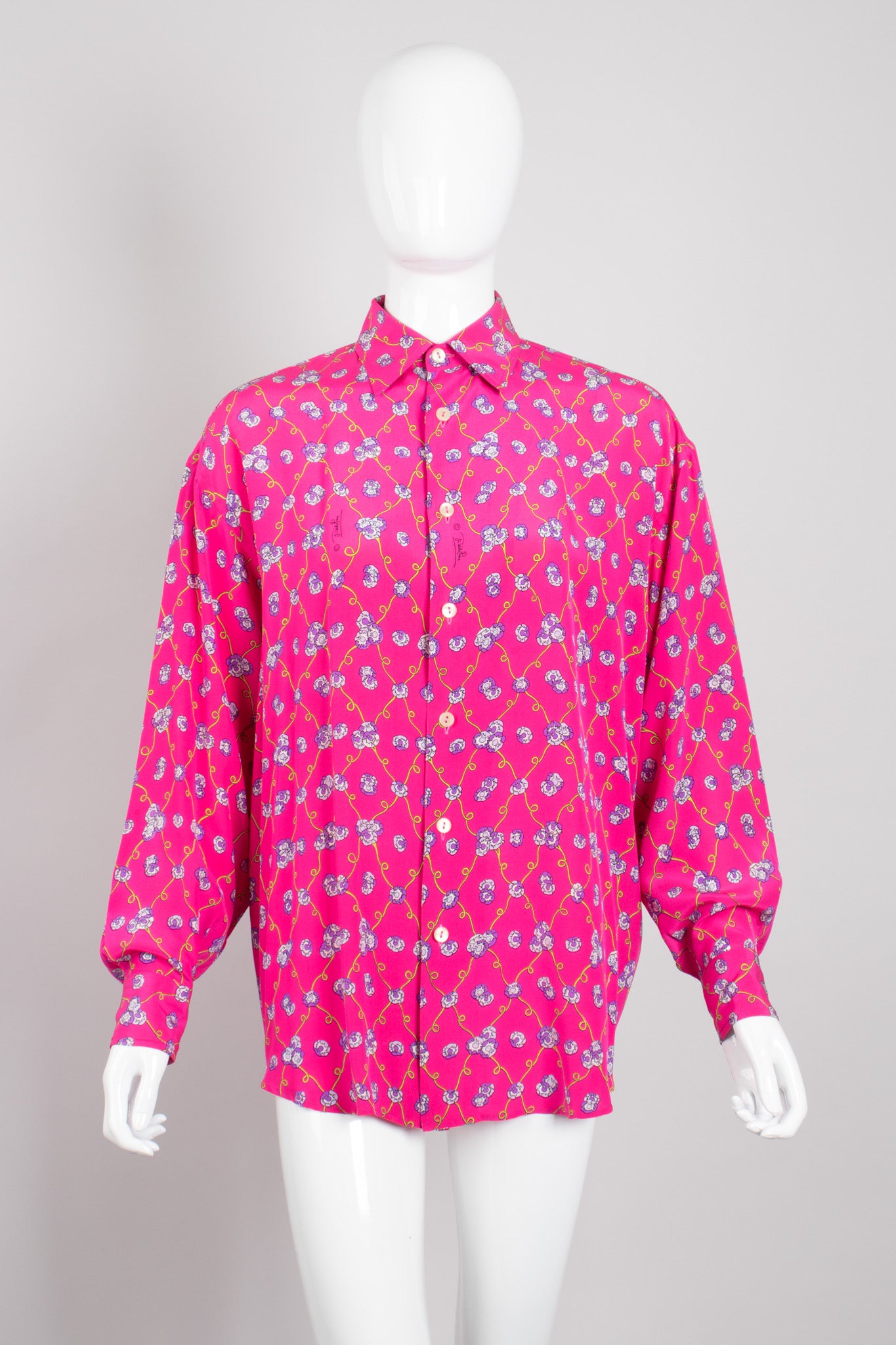 Emilio Pucci Vintage Pink Purple Bright Floral Silk Shirt