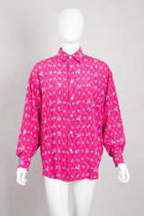 Emilio Pucci Vintage Pink Purple Bright Floral Silk Shirt