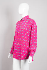 Emilio Pucci Vintage Pink Purple Bright Floral Silk Shirt