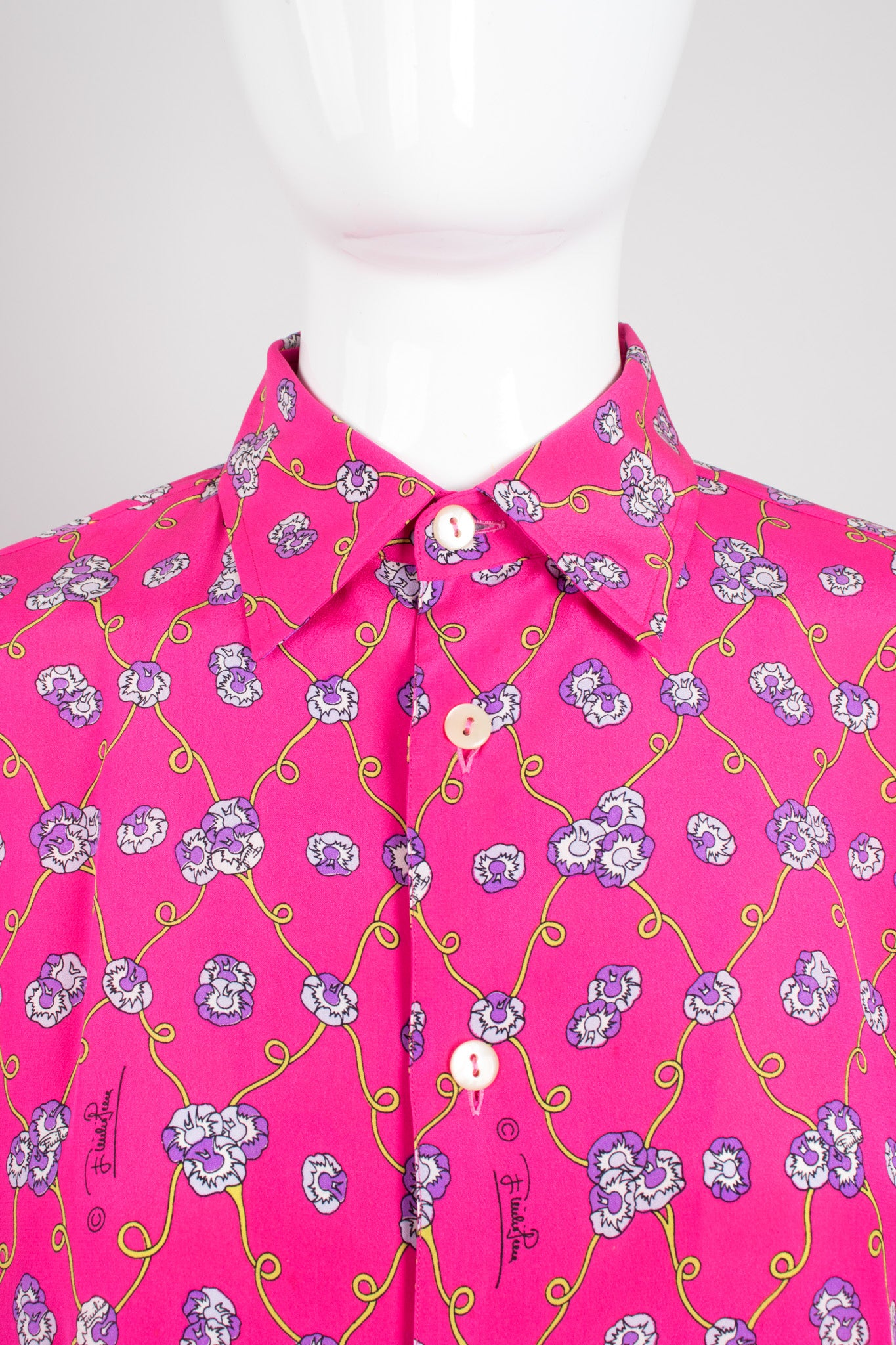 Emilio Pucci Vintage Pink Purple Bright Floral Silk Shirt