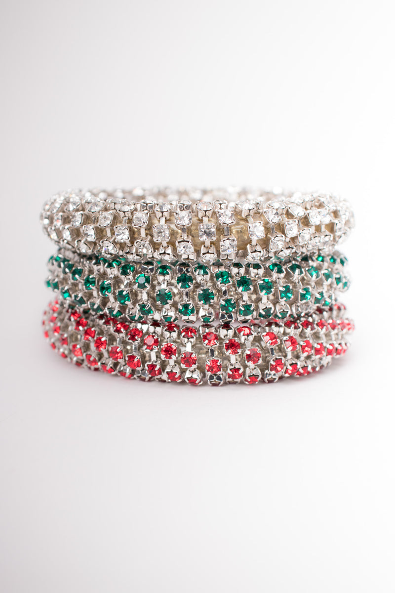 Tricolor Rhinestone Bangle Bracelet Set