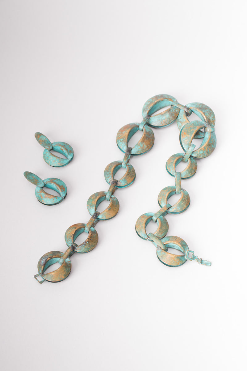 Patina Fortune Oval Link Collar Necklace & Earring Set