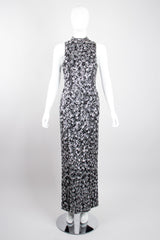 Scala Silk Sequin Swirl Mandarin Mock Neck Column Sheath Dress