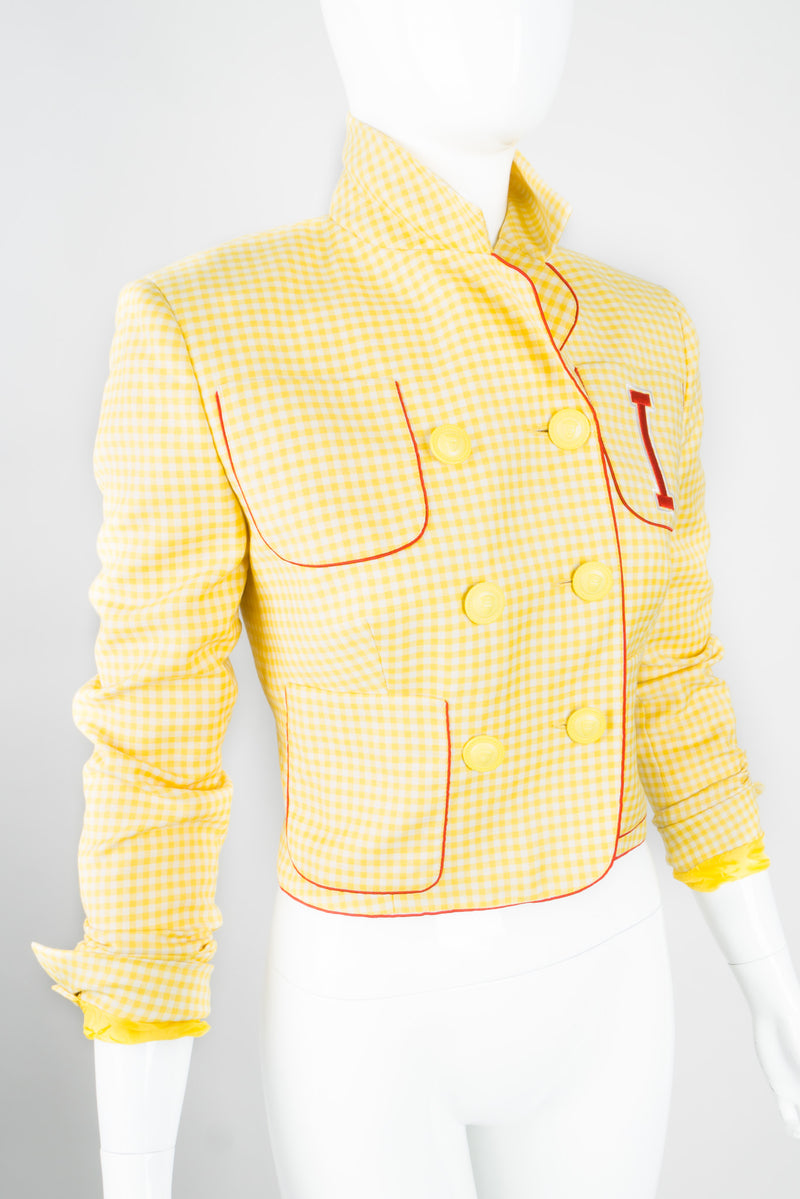 Istante Versace Cropped Gingham Double Breasted Letter Jacket