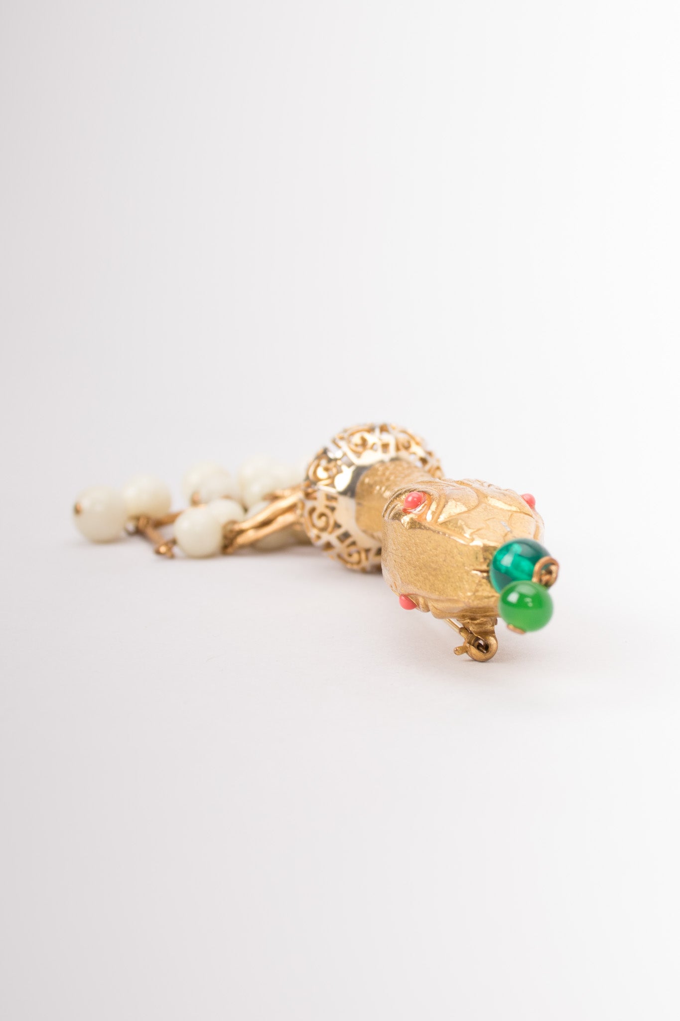 Vintage Beaded Rattler Snake Serpent Tassel Brooch