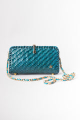 Aldo D'Oro Italy Teal Wicker Shoulder Bag