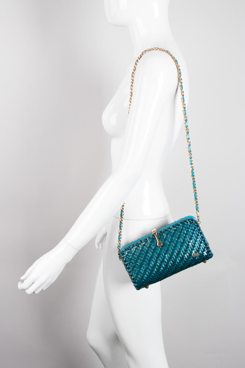 Aldo D'Oro Italy Teal Wicker Shoulder Bag