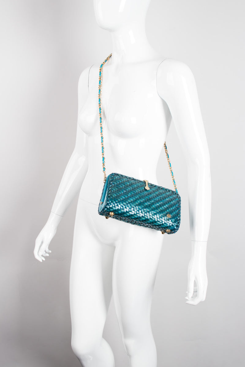 Aldo D'Oro Italy Teal Wicker Shoulder Bag