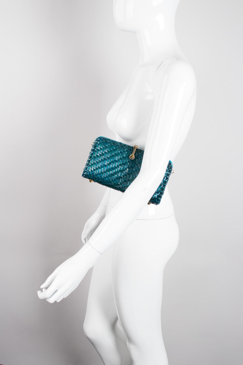 Aldo D'Oro Italy Teal Wicker Shoulder Bag