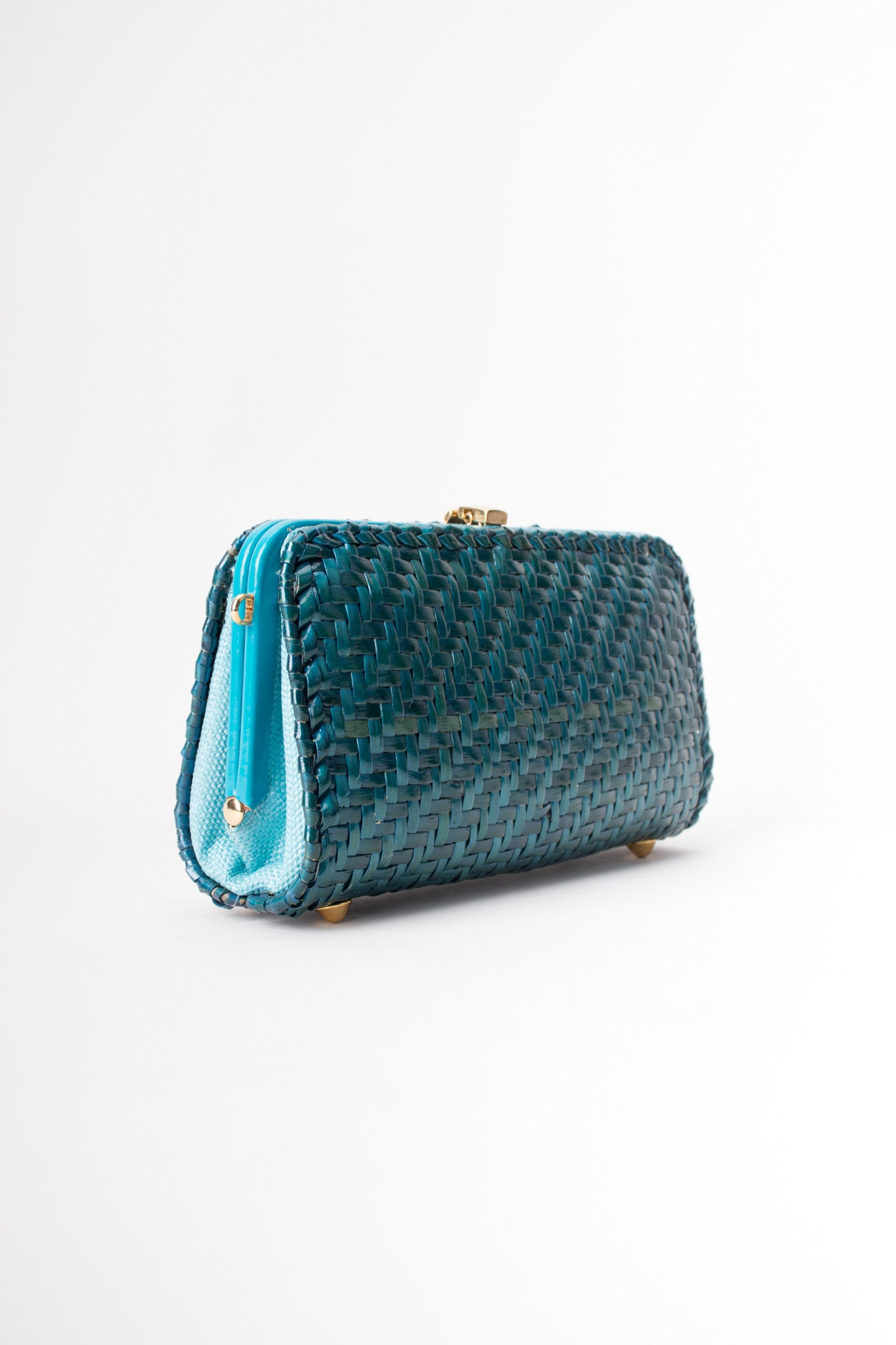 Aldo D'Oro Italy Teal Wicker Shoulder Bag