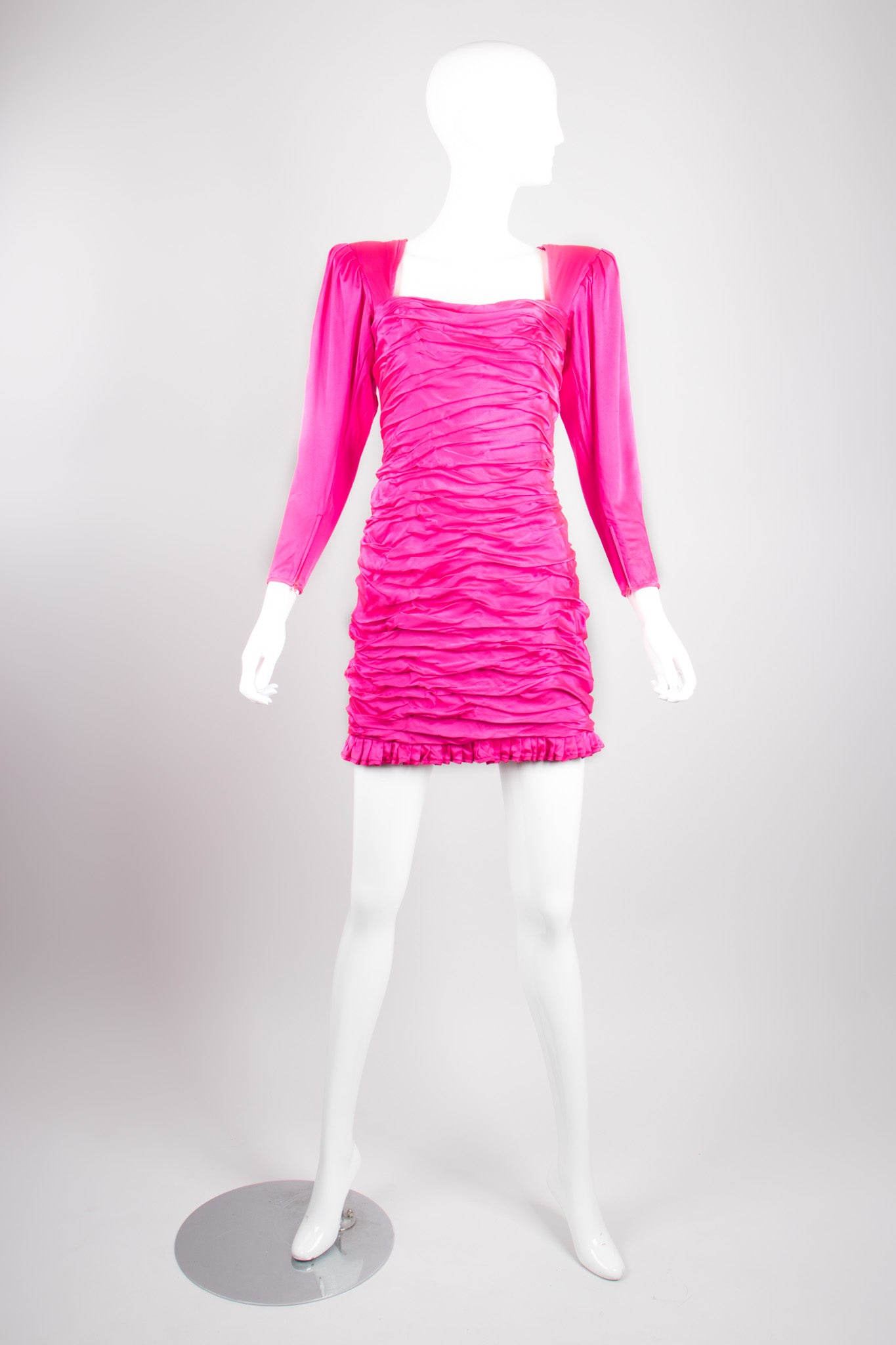 Emanuel Ungaro Parallèle Florescent Hot Pink Gathered Mini Dress