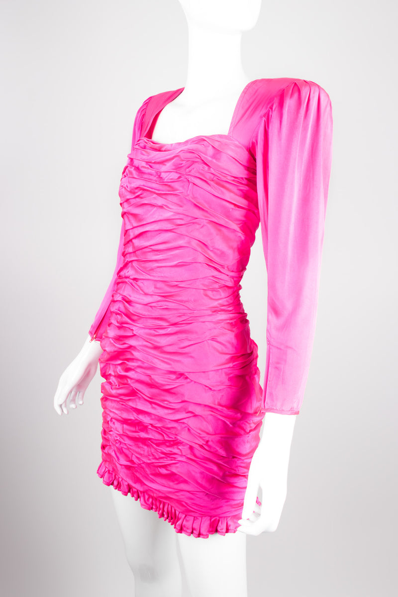 Emanuel Ungaro Parallèle Florescent Hot Pink Gathered Mini Dress