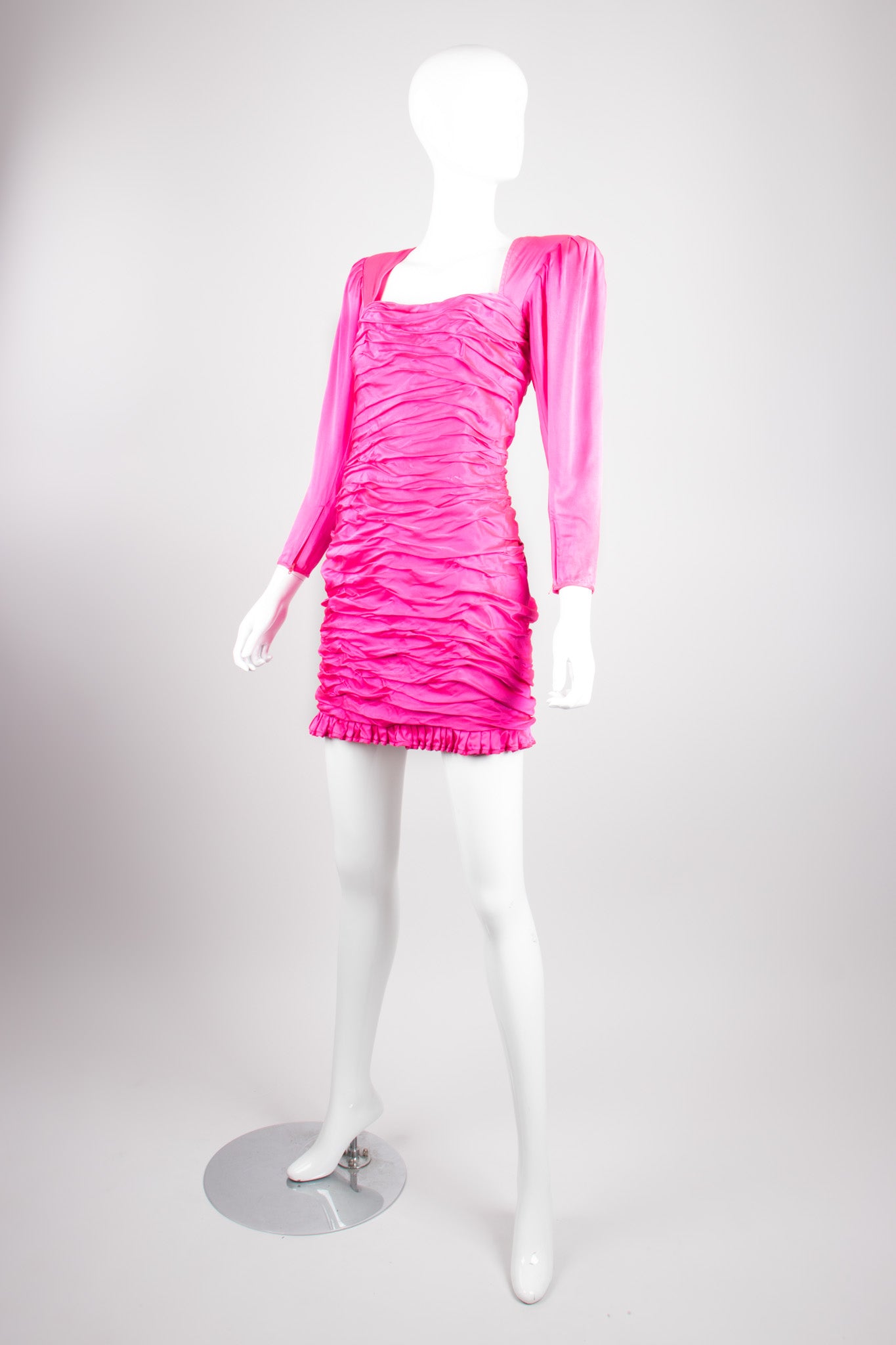 Emanuel Ungaro Parallèle Florescent Hot Pink Gathered Mini Dress