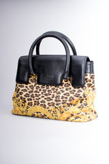 Gianni Versace Baroque Wild Flower Leopard Print Leather PVC Doctor Bag