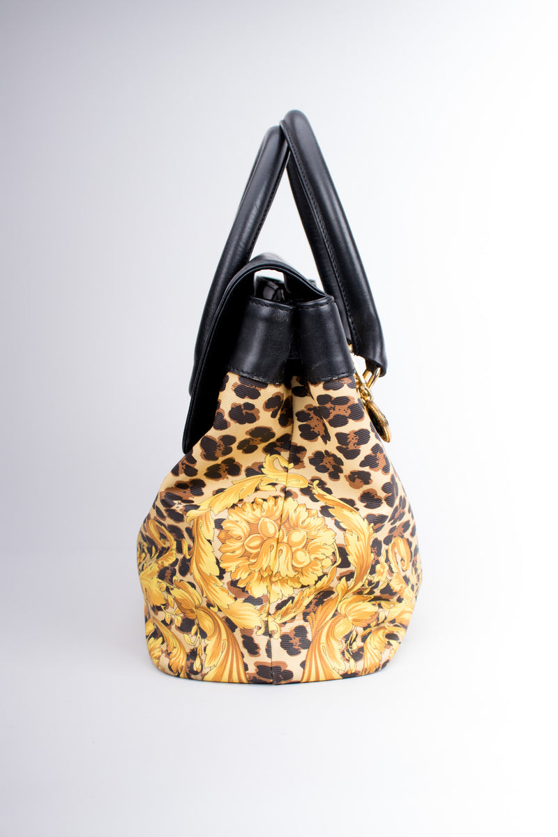 Gianni Versace Baroque Wild Flower Leopard Print Leather PVC Doctor Bag