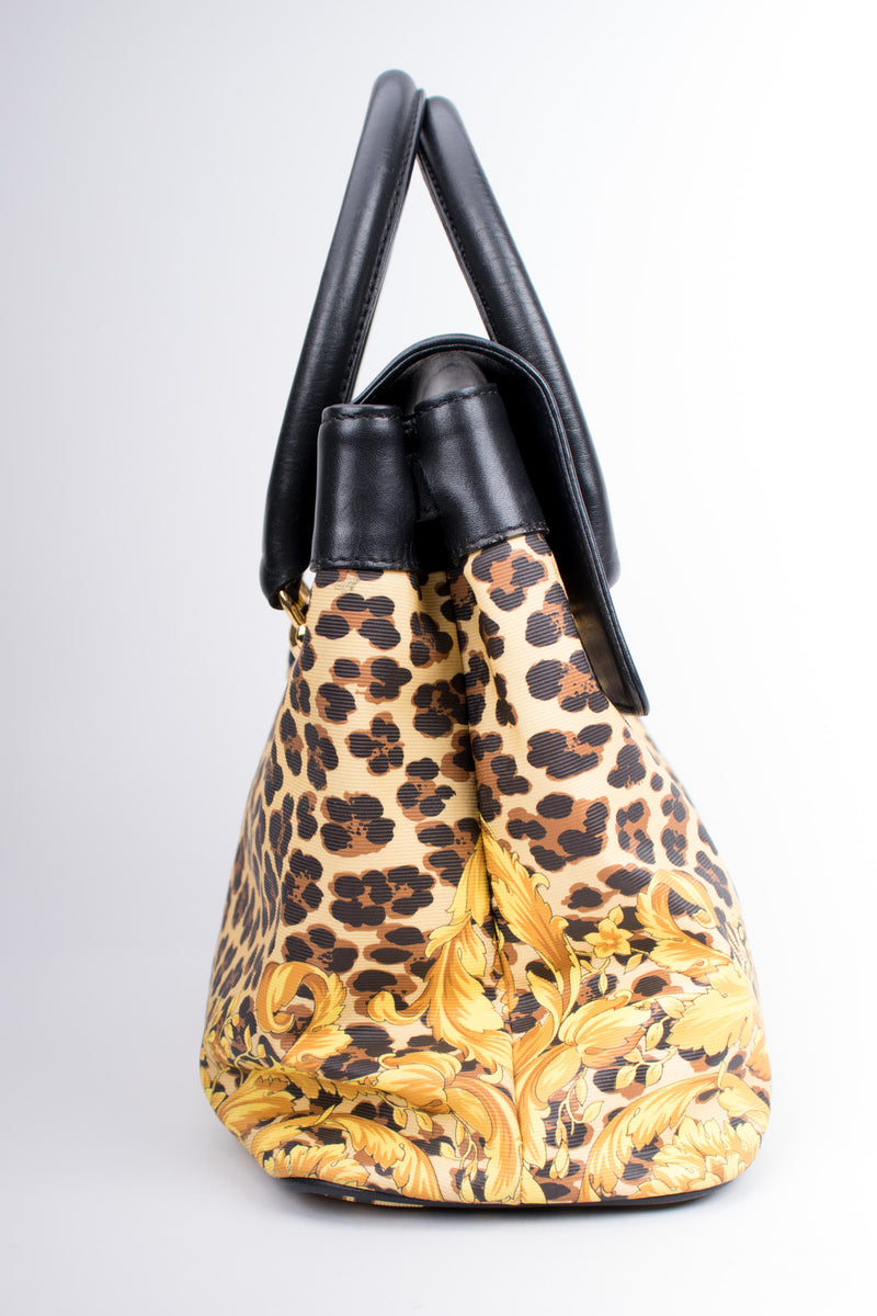 Gianni Versace Baroque Wild Flower Leopard Print Leather PVC Doctor Bag