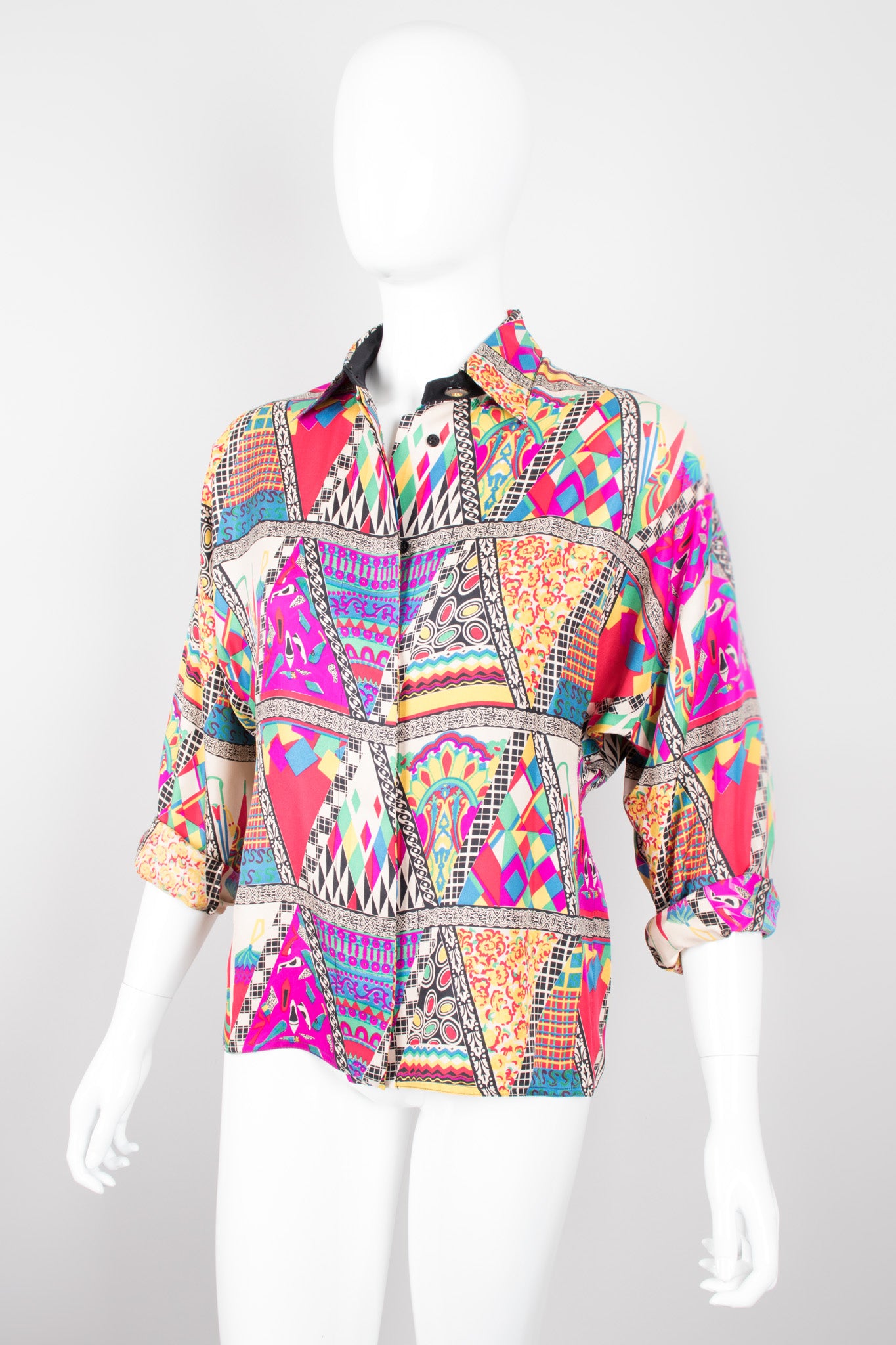 Gianni Versace Mixed Print Silk Shirt