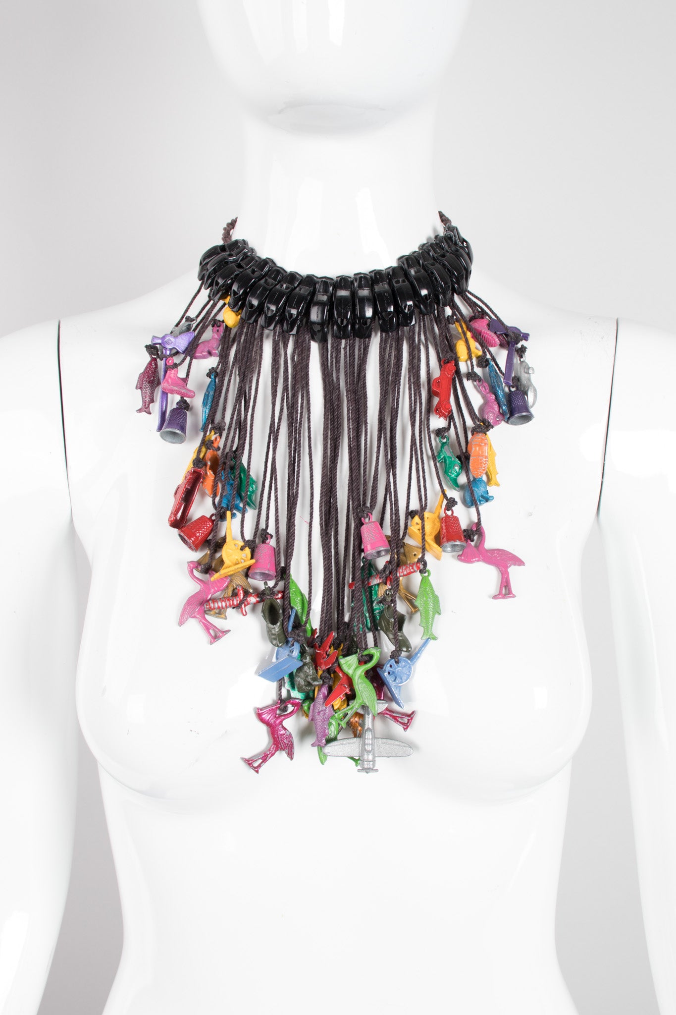 Miniature Vintage Metal Toy Rainbow Waterfall Bib Necklace