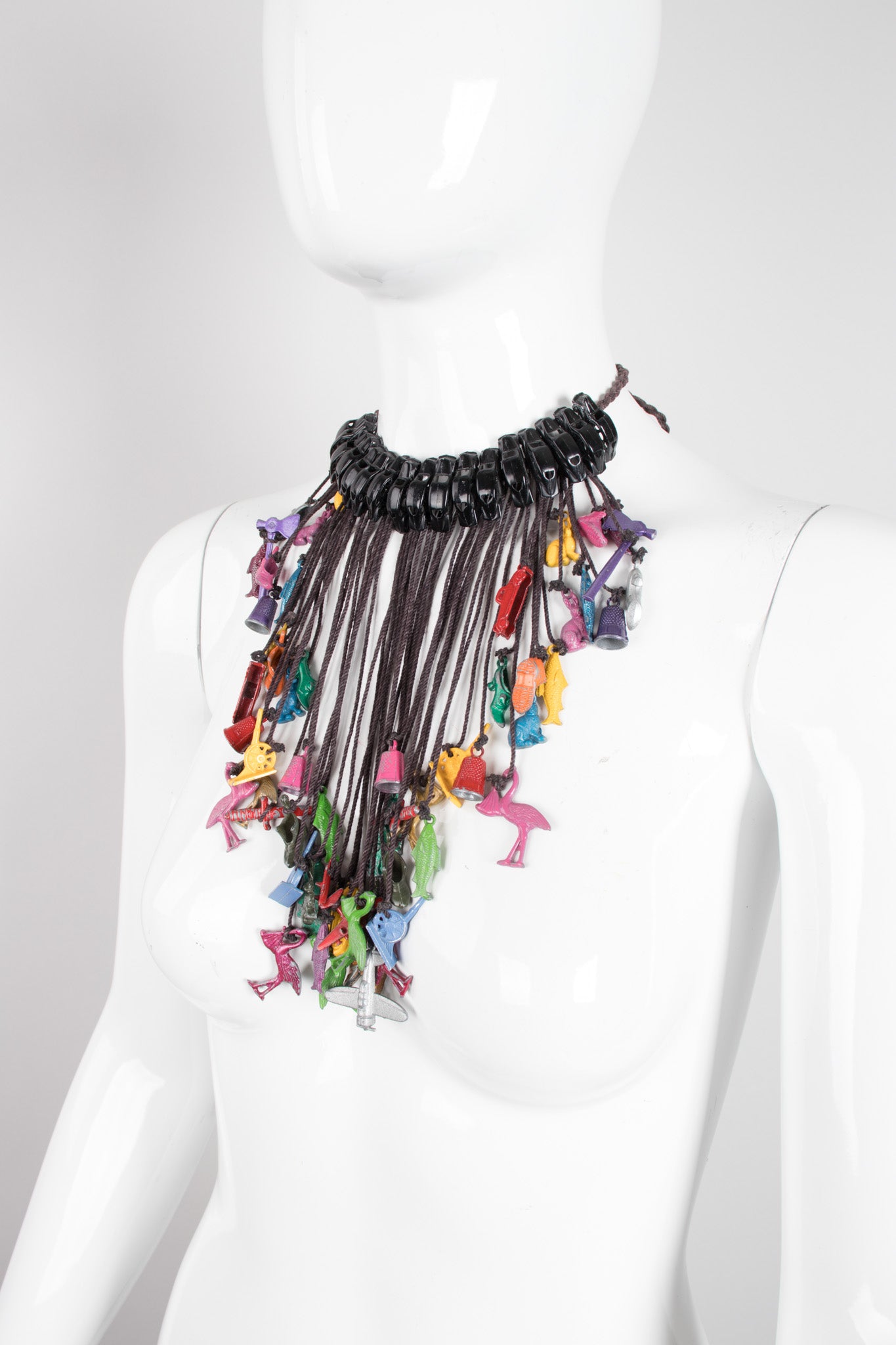 Miniature Vintage Metal Toy Rainbow Waterfall Bib Necklace