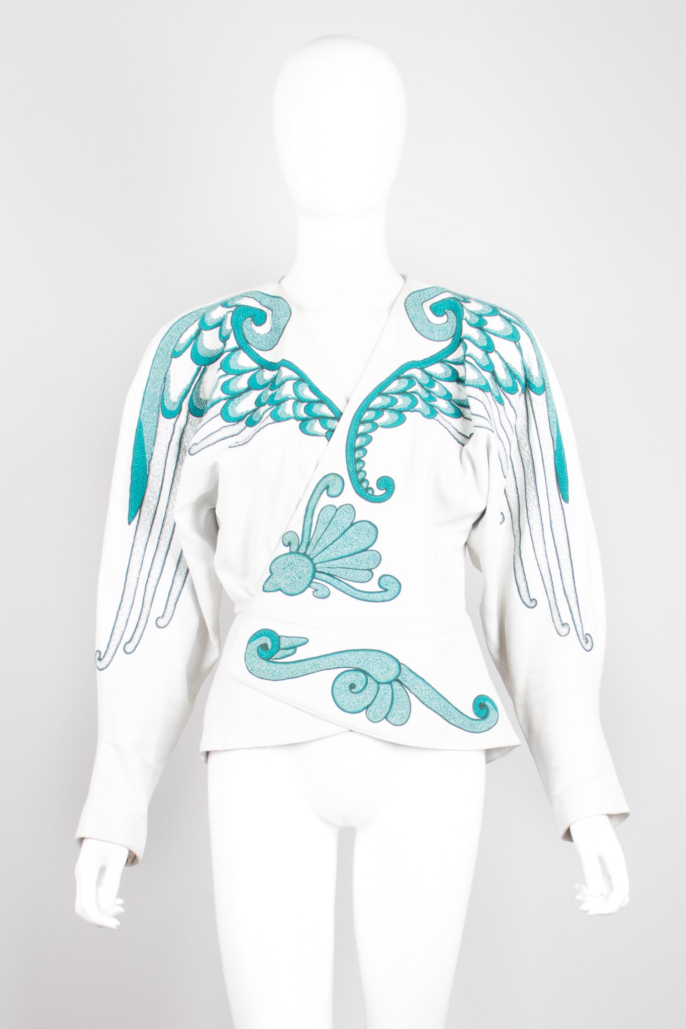 Jean Claude Jitrois Leather Wrap Embroidered Wing Jacket