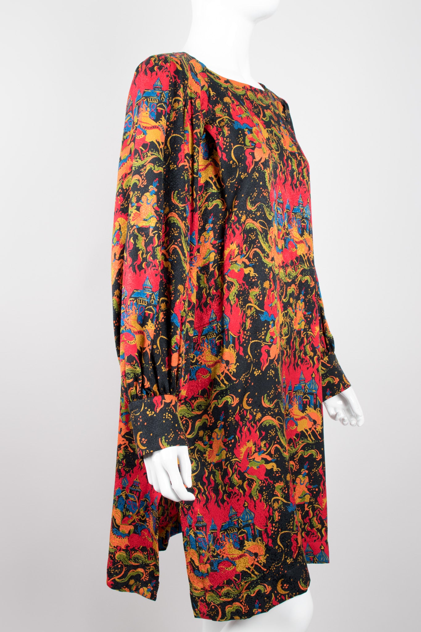 Yves Saint Laurent YSL Silk Mongolian Print Dress